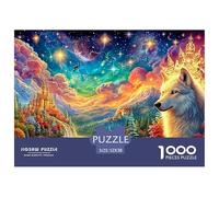 Golden Wolf Rests près de Starlit Castle Puzzle De 1000 Pièces Loup Cool Parfait pour Hommes, Femmes, Personnes Âgées Et Seniors 52x38cm/1000pcs