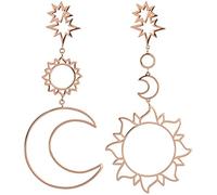 GoldenDeft Boucles d'oreilles pendantes asymétriques creuses et creuses pour femme Motif soleil et lune