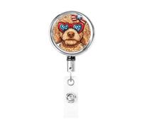 Goldendoodle Bobine de badge rétractable en métal en forme de cœur et lunettes de soleil pour infirmière, médecin, enseignant, bureau