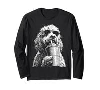 Goldendoodle Boire du café glacé Drôle Chien Meme y2k Grunge Manche Longue