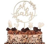 Goldenland Oh Baby Cake Topper bois 5 pièces, Oh Baby décoration de gâteau, Baby Cake Topper décoration de gâteau pour Baby Party, Baby Shower Deko, Gender Reveal Partydeko Baptême d'enfant décorer