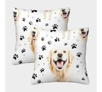 GoldenRetrieverJoy-DogPawPrintsartStyle Housse Coussin 2 Pièces Art Taie d'oreiller Decoratif Taies d'oreiller Canapé Chaise Lit Jardin Chambre 50x50cm