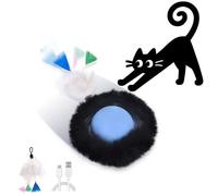 GoldenSun Jouet pour Chat, Balle Automatique À Mouvement Et Gazouillis, Jouet Unique À Balle Bleue avec Élastique Noir Et Accessoire en Laine
