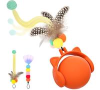 GoldenSun Jouet pour Chat, Balle Automatique avec Queue en Plumes pour Chats d'intérieur, Jouet Rebondissant et Gazouillant Activé par Le Mouvement, 3 Modes d'éclairage LED, Rechargeable par USB
