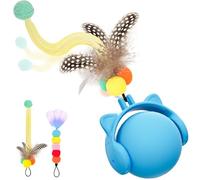 GoldenSun Jouet pour Chat, Balle Roulante Électrique avec Queue en Plumes pour Chats d'Intérieur, Jouet Rebondissant et Gazouillant Activé par Le Mouvement, Rechargeable par USB, Bleu