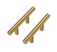 Goldenwarm Lot de 1 Poignee de Meuble Cuisine Dore Poignée Dorée Poignée Placard Laiton -LS201GD64 Laiton Brossé Poignée Tiroir Laiton en Acier Inoxydable Entraxe 64mm