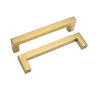 goldenwarm Lot de 1 Poignée Or Poignée de Meuble Cuisine Dorée - LSJ12GD128 Poignée de Tiroir d'Armoire Dorée en Laiton Brossé Entraxe 128mm