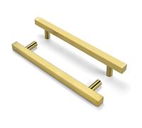 goldenwarm Lot de 10 Poignée de Chambre Poignée de Bureau - LS1212GD Poignée Dorée Poignée Tiroir Laiton Brossé en Acier Inoxydable avec Vis Entraxe 224mm