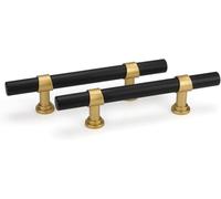 Goldenwarm Lot de 10 poignées d'armoire noires et dorées, poignées de tiroir en acier inoxydable, poignées d'armoire de cuisine, poignées de commode de 7,6 cm, trou central