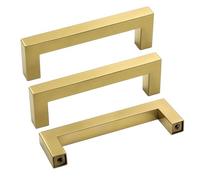 Goldenwarm Lot de 10 poignées de meuble dorées - Poignées pour armoires de cuisine - Poignées de cuisine dorées - Distance entre trous : 90 mm - Poignées de meubles - Poignées en laiton brossé