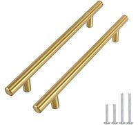 Goldenwarm Lot de 30 Poignée Placard Laiton Poignée Dorée Poignee de Meuble Cuisine Dore -LS201GD256 Laiton Brossé Poignée Tiroir Laiton en Acier Inoxydable Entraxe 224mm
