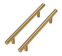 goldenwarm Lot de 5 Poignee de Meuble Cuisine Dorée Poignée Placard Laiton Brossé Tiroir Laiton Acier Inoxydable 128mm