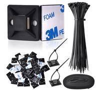 GOLDEROC Cable Management, 100 Pièces Serre-Câble Plastique Noir, 70 Pièces Collier de Serrage Plastique Supports Embase Adhésive(2,8 cm × 2,8 cm), 2,5 M Attache Câble en Nylon Adhésif Réutilisable