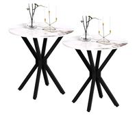 GOLDFAN Ensemble de Deux Table d'Appoint Ronde Effet Marbre Moderne, Bouts de Canapé Blanche de Salon Plateau en Pierre Frittée, 50 x 50 x 55 cm, Pieds Noirs Croisés Design (2, Ronde)