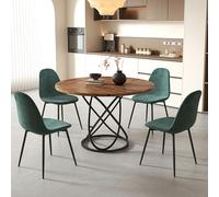 GOLDFAN Ensemble de Salle à Manger avec Table Ronde 120 cm et 4 Chaises en Tissus Confortables, Grande Table 120cm Rond avec Chaise pour 4-6 Personnes (4, Vert)