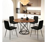 GOLDFAN Ensemble de Salle à Manger avec Table Ronde 120 cm et 4 Chaises en Tissus Confortables, Grande Table 120cm Rond avec Chaise pour 4-6 Personnes (4, Noir)