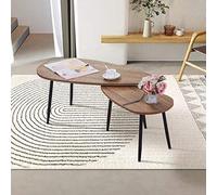 GOLDFAN Lot de 2 Table Gigognes Triangulaire pour Salon,Table Basse Bois Scandinave,Table Gigognes Bureau,2 Table d'appoint Design,Marron