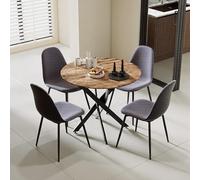 GOLDFAN Table à Manger avec 4 Chaises, Table en Bois Ronde et 4 Chaises Rétro de Cuisine 4 Personnes (4, Gris)