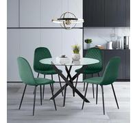 GOLDFAN Table à Manger Ronde en Verre avec 4 Chaises de Style Modern en Velours Vert (Noir + Vert)