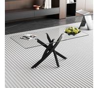 GOLDFAN Table Basse Moderne en Verre, Structure Croisée Noire, 100 x 50 x 43 cm, Plateau Transparent