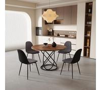 GOLDFAN Table Ronde 120 cm et 4 Chaises en Tissus, Grande Table 120cm Ensemble de Salle à Manger avec Chaise pour 4-6 Personnes, Gris-PU