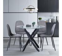 GOLDFAN Table Ronde avec 4 Chaises, Ensemble Table a Manger en Verre 80 cm et Chaises Lot 4 Gris de Style Modern (Noir + Gris)