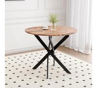 GOLDFAN Table Ronde en Bois, Table Ronde Salle Manger 80 cm Diametre, Base en Métal Croisée de Cuisine pour 4 Personnes, Marron