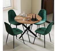 GOLDFAN Table Ronde et 4 Chaises Vintage Ensemble Table en Bois avec 4 Chaises Rétro de Cuisine 4 Personnes 80 cm, Vert