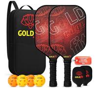 GOLDFIT | Ensemble de Pagaies de Pickleball, Raquettes en Fibre de Carbone Texturée avec 4 Balles et Sac, Légères, Ergonomiques, Antidérapantes, pour Hommes et Femmes de Tous Niveaux