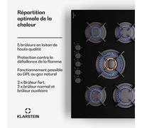 Goldflame 75cm Plaque de cuisson à gaz 5 Feux Noir