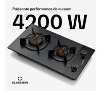 Klarstein Goldflame Nano Plaque de cuisson gaz 2 brûleurs en laiton Table de cuisson à gaz Nano revêtement GPL-Gaz naturel