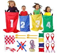 GOLDGE Jeux Exterieur Enfant, Course de Sac, Course À 3 Pattes, Jeux Anniversaire Exterieur, Course Aux Oeufs-avec Médaille, 32PCS 4-in-1 Ensemble de Sports Day Jeux, Fête Jeux pour Enfants Adultes