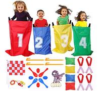 GOLDGE Kit de sport 32 pièces - Sac de course - Jeu de jeu amusant pour adultes et enfants - Comprend 4 sacs colorés, 4 œufs, 4 cuillères, 4 sacs de haricots, 2 sifflets et autres