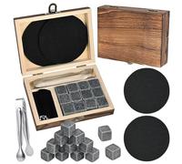 GOLDGE Lot de 12 pierres à whisky réutilisables avec glaçons à whisky, verres à whisky, pinces à glace, dessous de plat, pierres à whisky