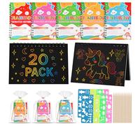 GOLDGE Lot de 20 carnets de notes arc-en-ciel à gratter pour enfants, sacs à friandises en vrac pour filles et garçons, cadeaux de retour pour fête d'anniversaire, Noël, Halloween
