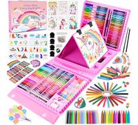 GOLDGE Mallette Dessin Enfant Crayons de Couleur, 230+ pièces Coloriage Kit Dessin, Cadeau Fille 3 4 5 6 7 8 9 10 ans, Jouet Fille avec Pastels à l'Huile, Stylos Aquarelle (Licorne)