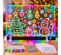 GOLDGE Planche à dessin LED rechargeable de 48,3 cm pour enfants | Bloc à dessin 40 x 30 cm avec 12 stylos de couleur, 7 couleurs, 4 modes, support, chaîne, crochets, cadeau d'anniversaire