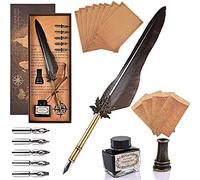 GOLDGE Stylo plume avec plume d'oie, lot de 5 pointes de rechange | Set calligraphie plume, quill set avec encre, porte-stylo, 8 feuilles de lettres et 4 enveloppes