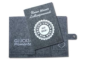 Goldi-Design Étui de protection pour carnet de maternité - Personne préférée - 2 compartiments intérieurs - Fermeture à bouton-pression avec logo - Gris chiné, Gris mélangé, Mutterpasshülle