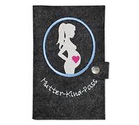 Goldi-Design Housse de passeport mère et enfant en feutre avec compartiments supplémentaires et languette avec bouton pression, Anthracite, Moderne