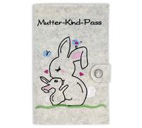 Goldi-Design Housse de protection pour carnet de mère - Motif lapin - Avec compartiments supplémentaires et languette avec bouton pression - 100 % feutre de laine - Blanc chiné, Blanc chiné., MuKiPa