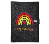 Goldi-Design Housse pour carnet de maternité arc-en-ciel orange avec compartiments supplémentaires et fermeture en 100 % feutre de laine (anthracite chiné)