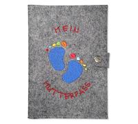 Goldi-Design Housse pour carnet de maternité avec pieds multicolores en feutre avec compartiments supplémentaires et languette avec bouton pression (gris chiné)