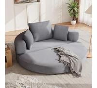 Goldicoo Canapé-lit pliable multifonction en velours côtelé ovale 173 x 176 cm avec 3 coussins gris pour salon et chambre
