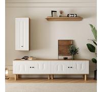 Goldicoo Ensemble de 3 pièces murales en bois naturel et blanc avec buffet haut, meuble bas, panneaux de porte sculptés, 170 x 40 x 50 cm