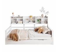 Goldicoo Lit de jour extensible 140 x 200 cm avec lit gigogne 90 x 190 cm - Canapé-lit, lit de jour, lit double, lit simple, avec étagère ouverte, bois