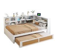 Goldicoo Lit de jour, extensible, en bois, 90 x 190 cm, avec lit gigogne de 90 x 190 cm et tiroirs, pour enfant, adolescent, lit simple en bois