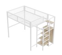 GoldiCoo Lit mezzanine, 140 x 200 cm, en métal, avec escalier, pour enfants, adolescents et adultes, échelle de sécurité, espace de rangement et armoire ouverte