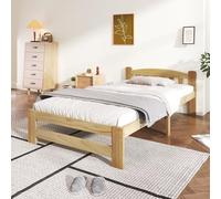 Goldicoo Lit simple, en pin naturel, 90 x 200 cm, avec tête de lit et sommier à lattes, lit futon en bois massif