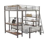 Goldicoo Lit superposé en métal, pour 2 enfants, 140 x 200 cm, 90 x 200 cm, avec lits simples en bas, échelle stable, pour enfants, adolescents, avec bureau et étagère ouverte